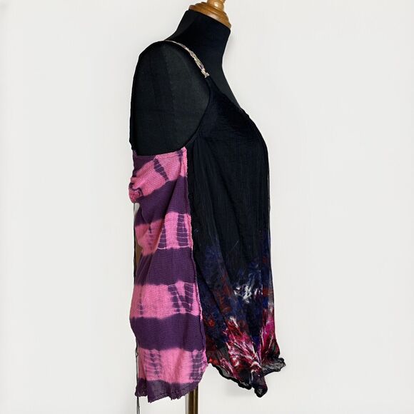 Free People RARE Womens XS MixedMedia Sheer Keyhole Back Tank Top Witchcore READ - Picture 4 of 12